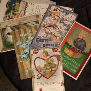 Antique Holiday Postcard Lot of 7 Thanksgiving Easter Valentine's Ephemera